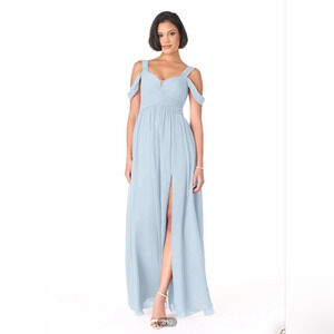 bride with champagne bridesmaid dresses Champagne A-Line Wedding Gown w/ Lace Bodice & Plunging Neckline main image 0